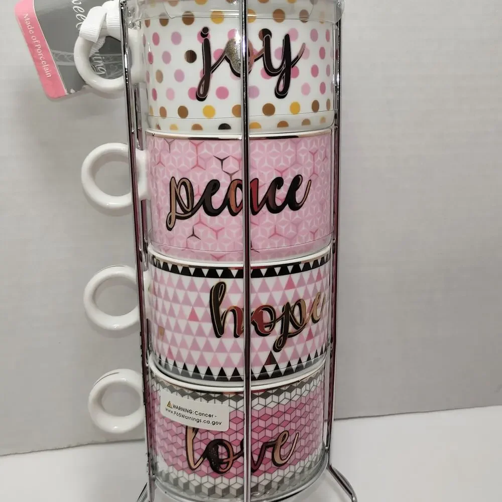 Sweet Living Joy Peace Hope Love Porcelain Stackable Mug Set